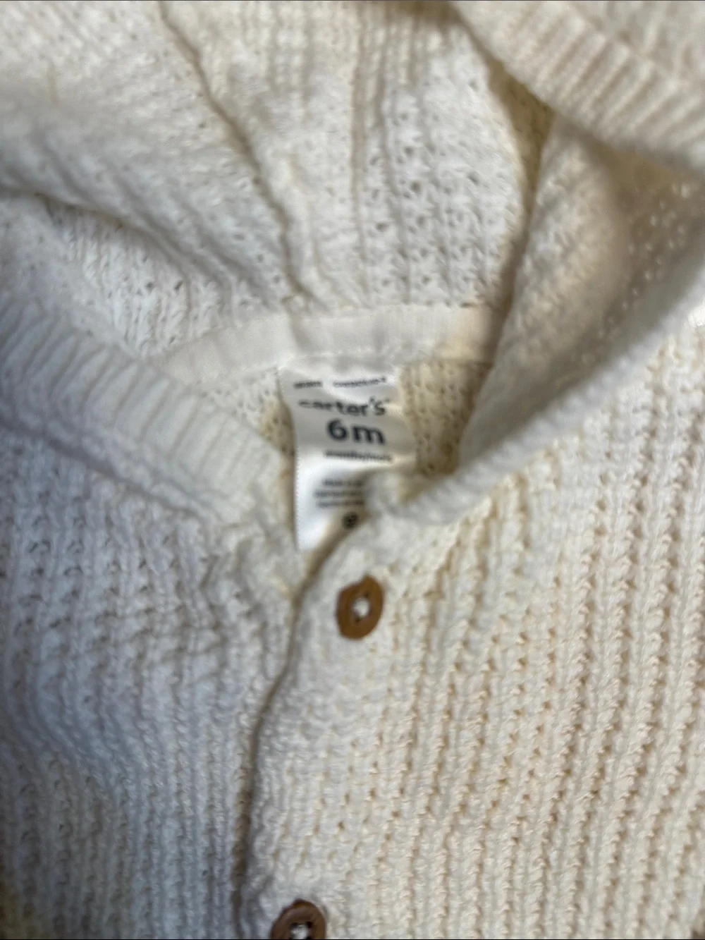 Carter's Cream Knit Hooded Cardigan with Pom Accents